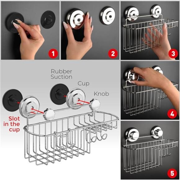 Suction Cup Shower Caddy Basket for Shampoo, Shower Suction Shelf - Picture 6 of 7